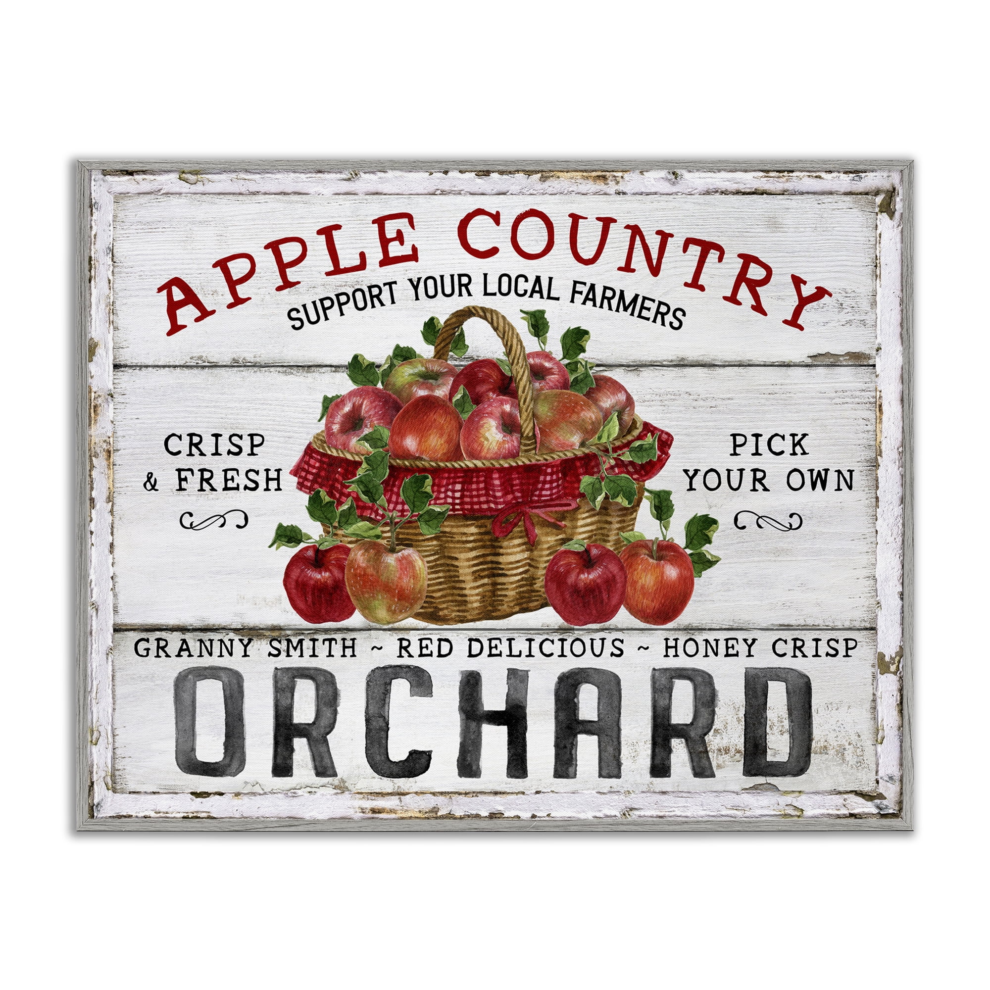 Stupell Industries Rustic Apple Orchard Holiday Painting Gray Framed Art Prints Wall Art, 20 x 16