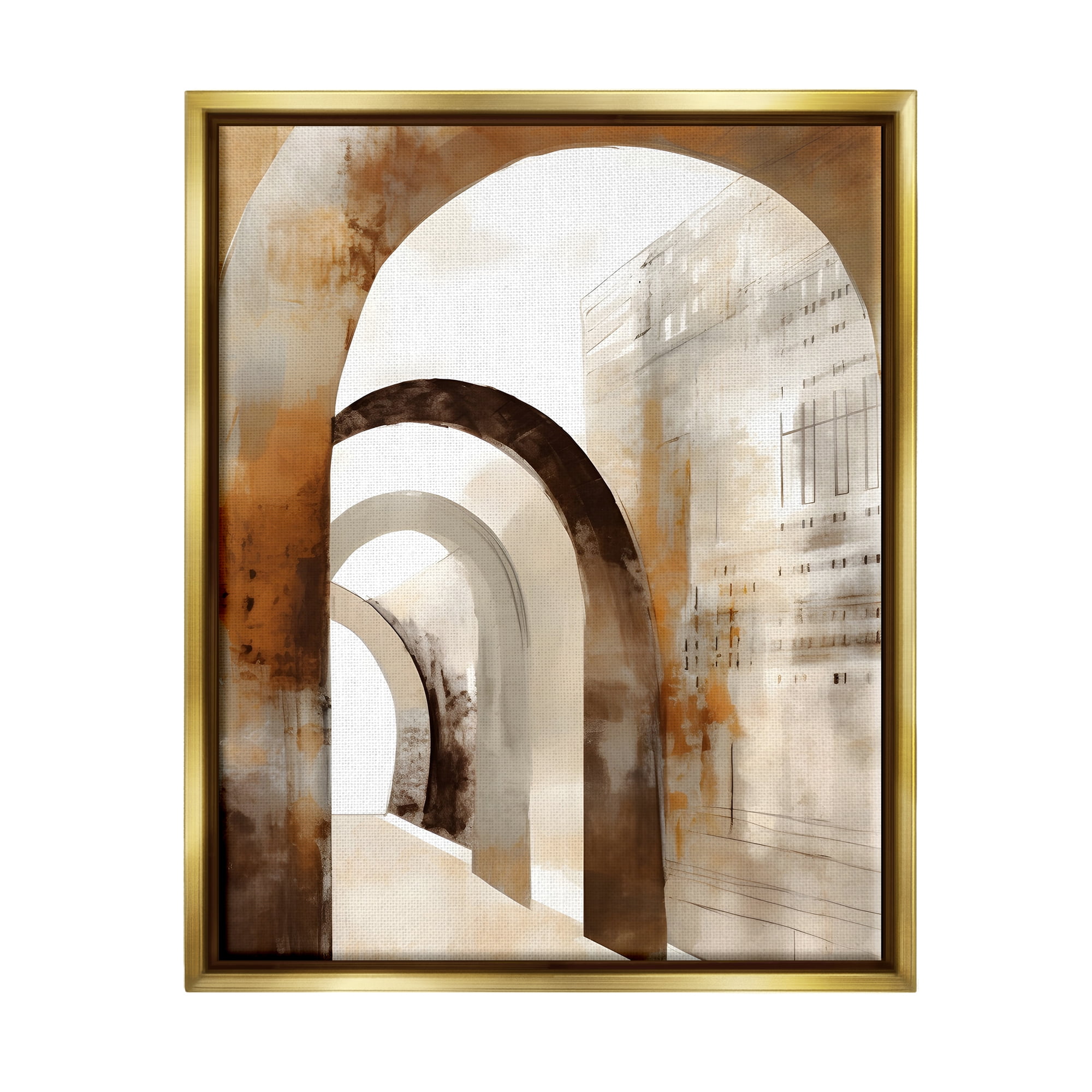 Stupell Industries Rustic Arch Architecture Abstract Painting Gold Floater Framed Canvas Art Print Wall Art, 25 x 31