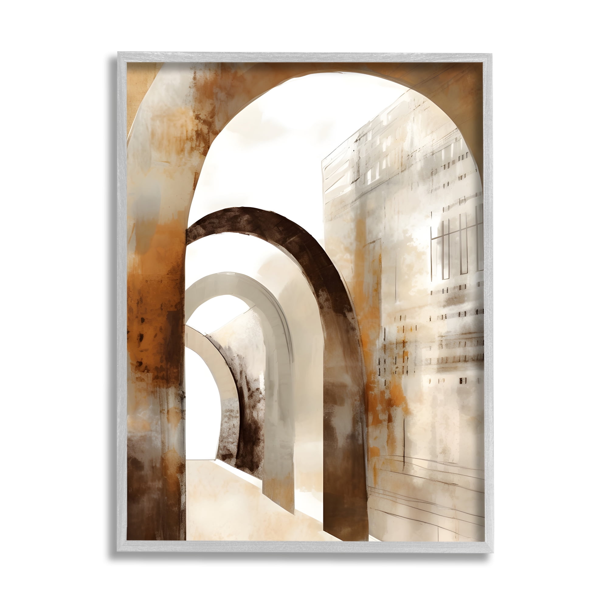 Stupell Industries Rustic Arch Architecture Abstract Painting Gray Framed Art Print Wall Art, 16 x 20