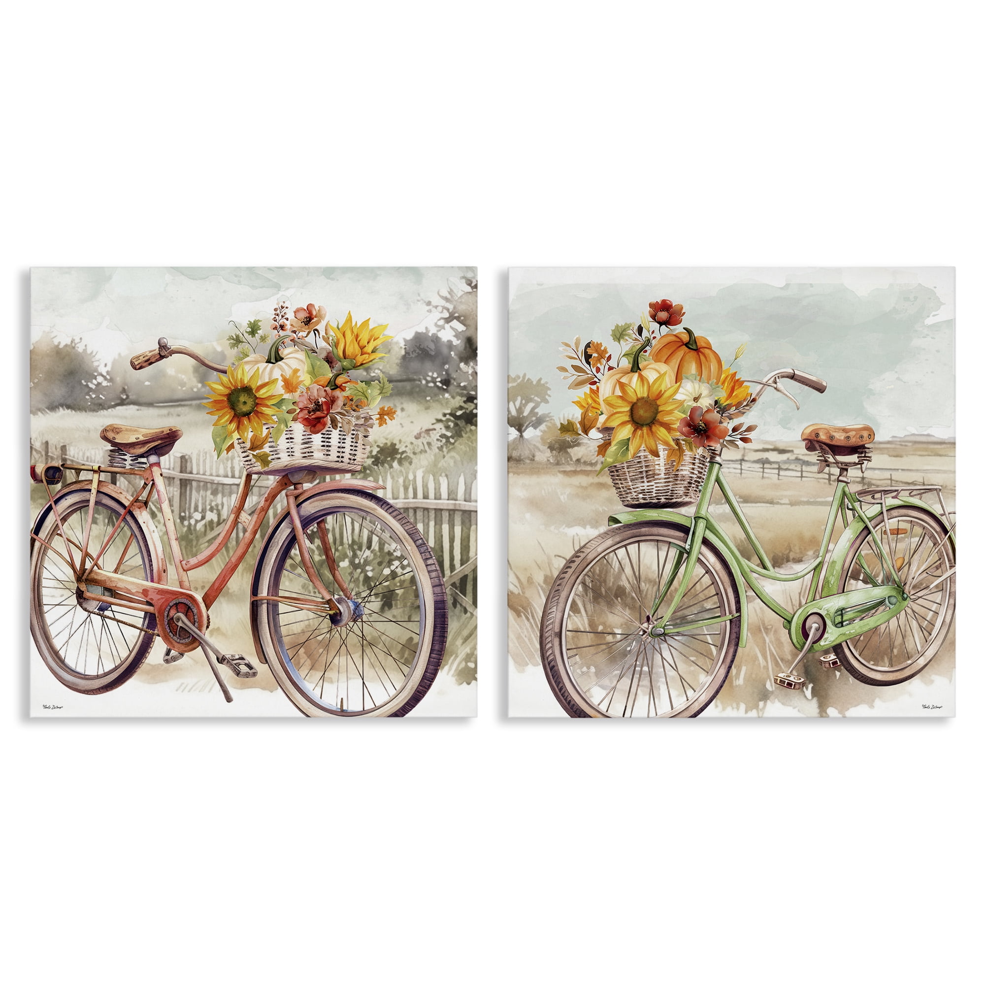 Stupell Industries Rustic Autumnal Bicycles Transportation Painting Gallery Wrapped Canvas Art Prints Wall Art, 24 x 24, Set of 2