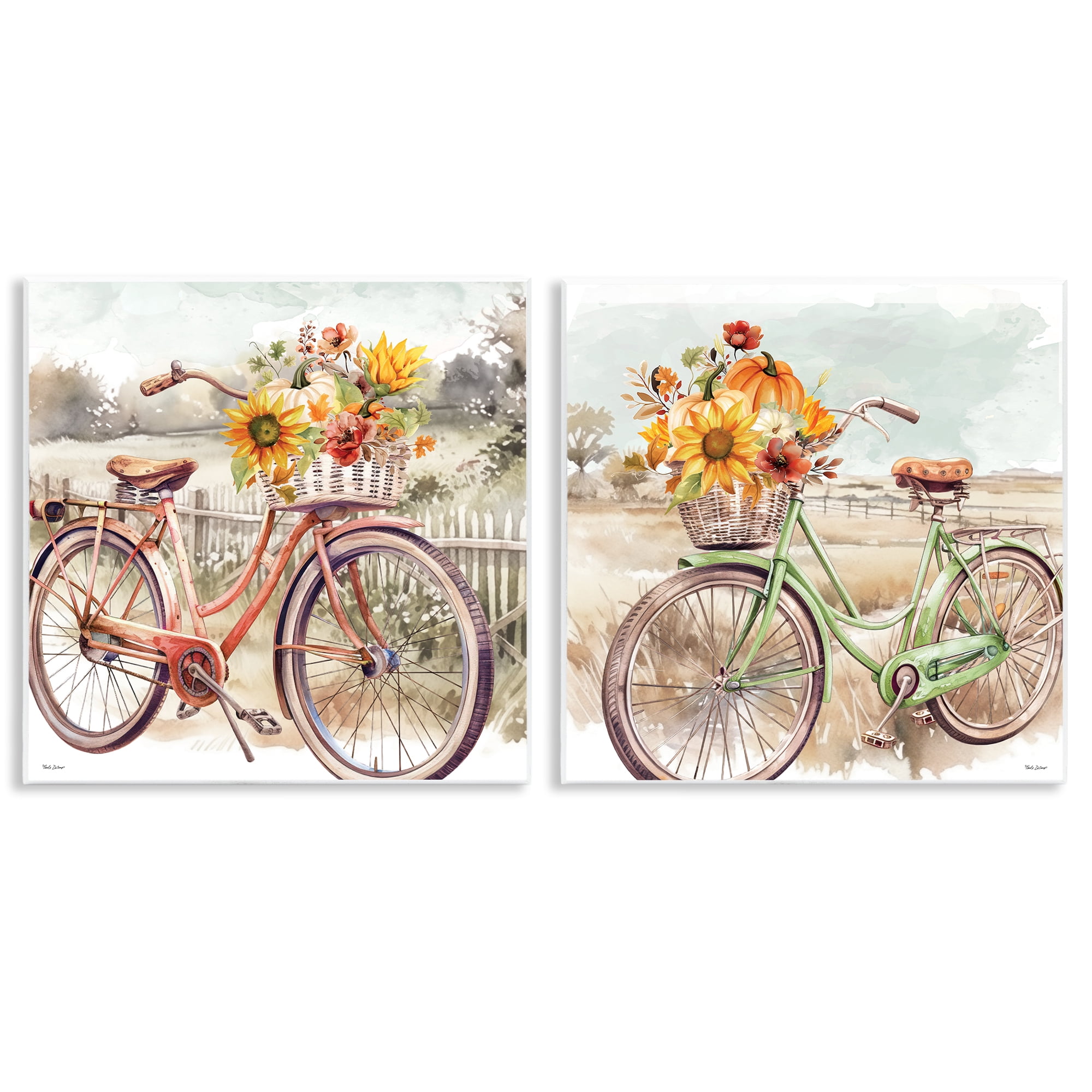 Stupell Industries Rustic Autumnal Bicycles Transportation Painting Unframed Art Prints Wall Art, 12 x 12, Set of 2