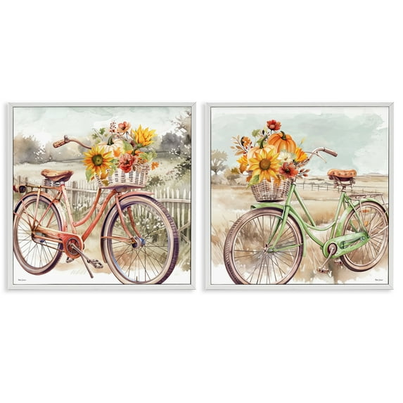 Stupell Industries Rustic Autumnal Bicycles Transportation Painting White Framed Art Prints Wall Art, 17 x 17, Set of 2