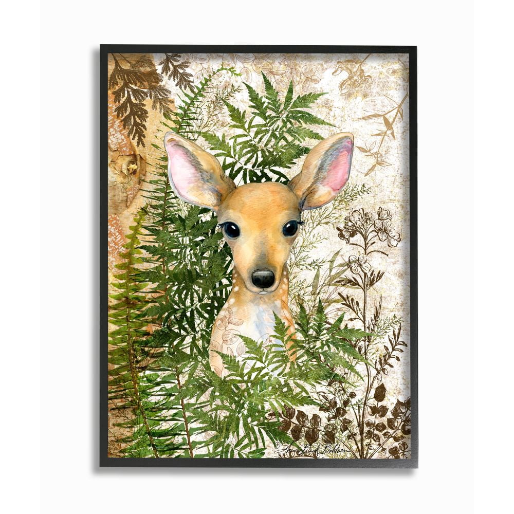 Stupell Industries Rustic Baby Fawn Children's Forest Animal Illustration Framed Wall Art Design by Sherri Buck Baldwin, 16" x 20", Black Framed