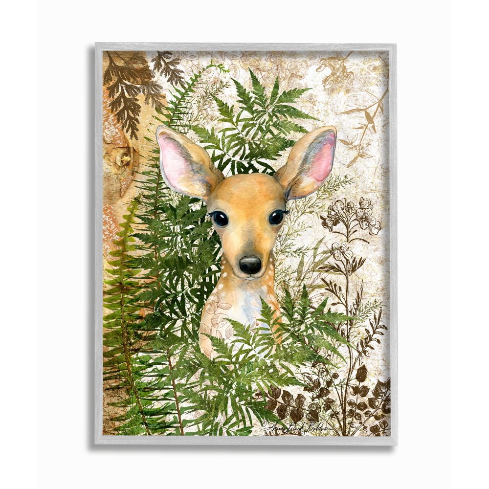 Stupell Industries Rustic Baby Fawn Children's Forest Animal Illustration Framed Wall Art Design by Sherri Buck Baldwin, 16" x 20", Gray Framed