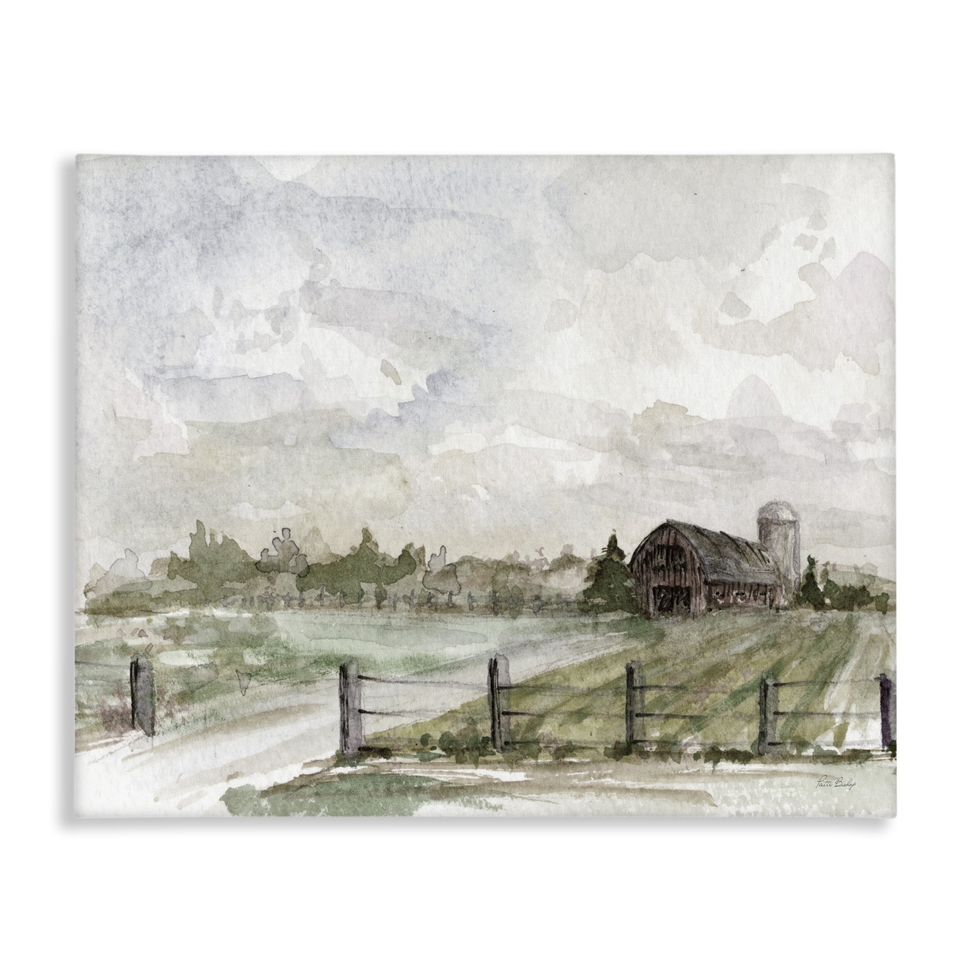 Stupell Industries Rustic Barn & Fence Landscape Painting Gallery Wrapped Canvas Art Print Wall Art, 48 x 36