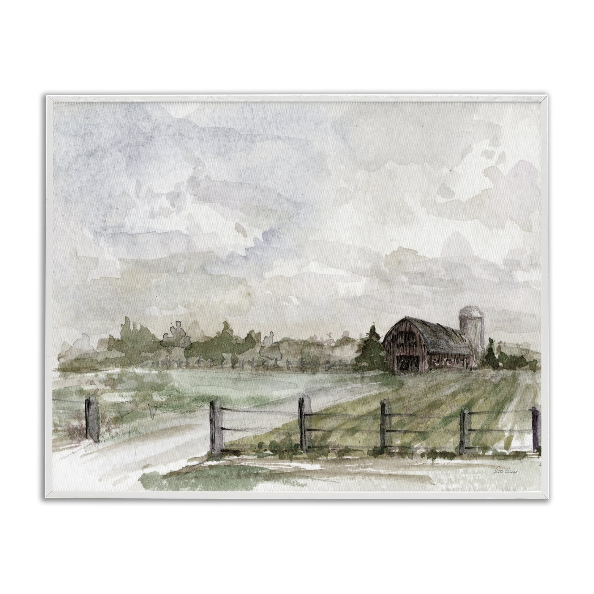 Stupell Industries Rustic Barn & Fence Landscape Painting White Framed Art Print Wall Art, 30 x 24