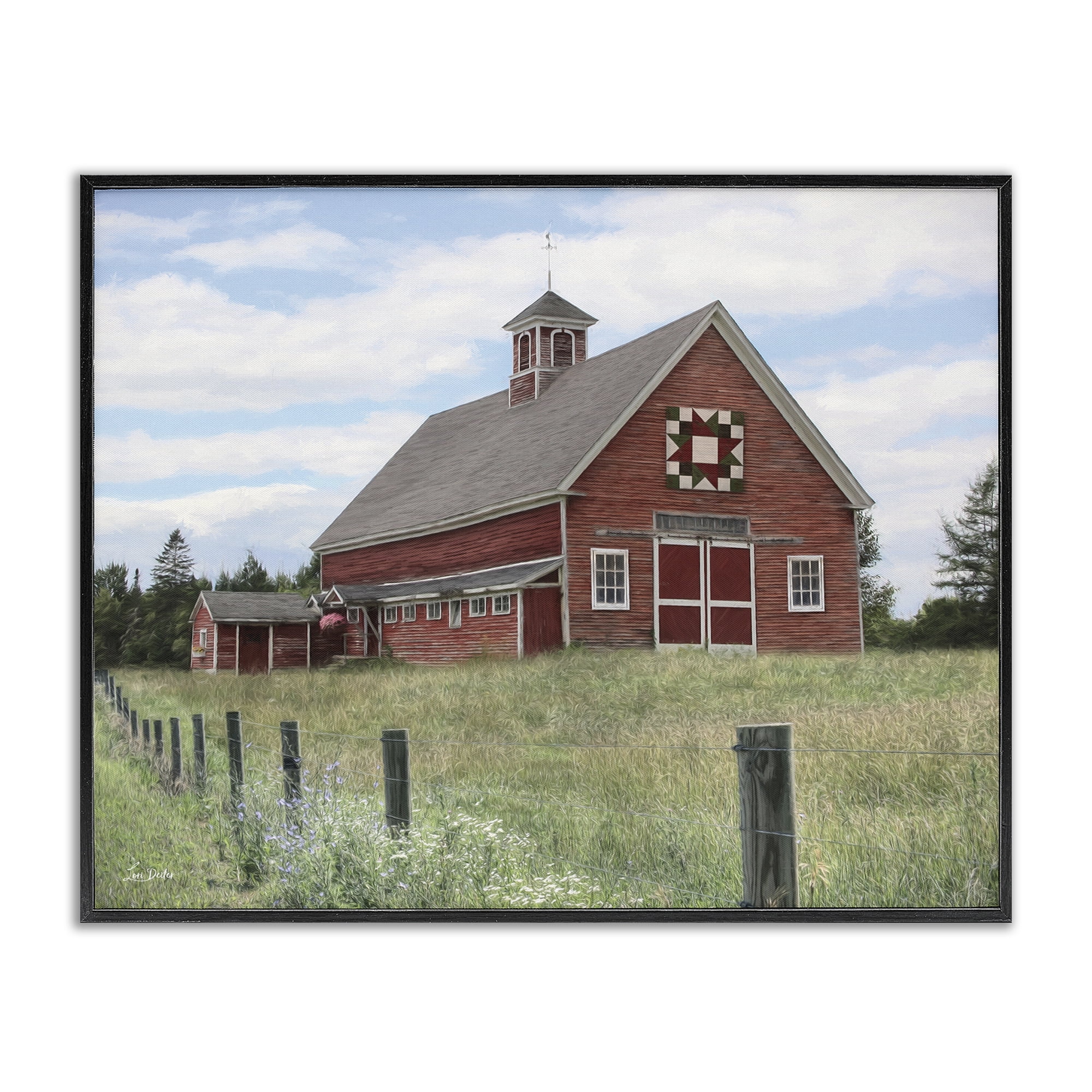 Stupell Industries Rustic Barn Fence Posts Landscape & Nature Painting Black Framed Art Print Wall Art, 30 x 24