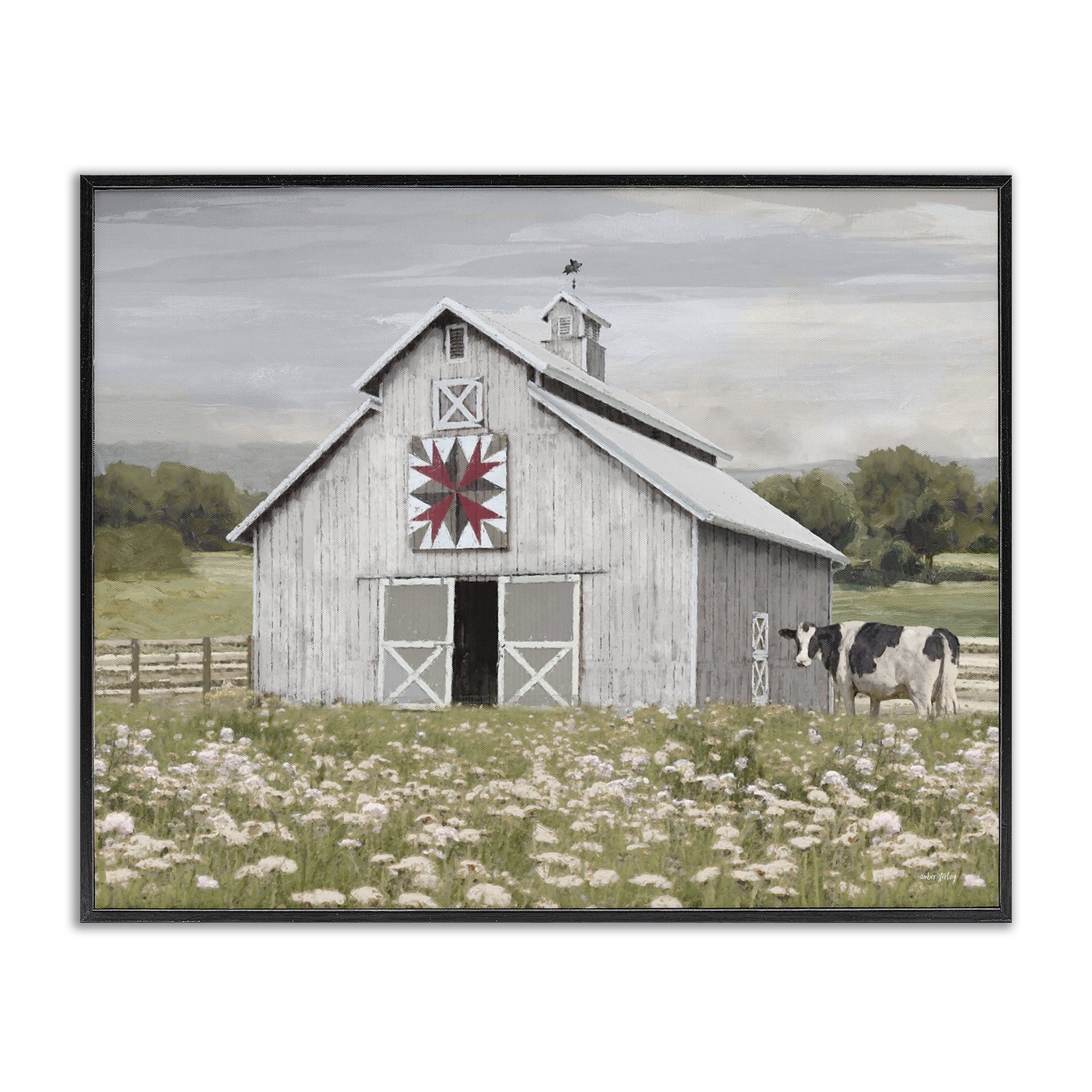 Stupell Industries Rustic Barn Meadow Landscape & Nature Painting Black ...