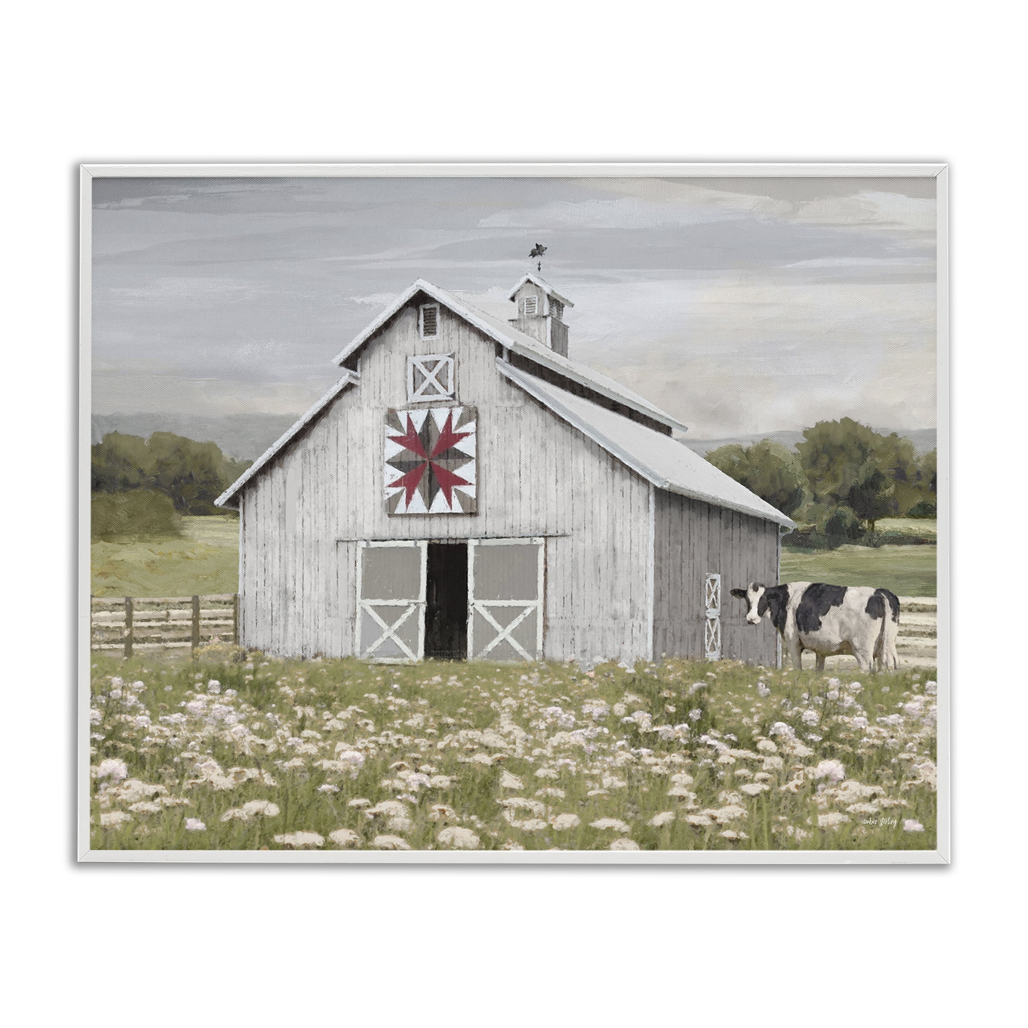 Stupell Industries Rustic Barn Meadow Landscape & Nature Painting White Framed Art Print Wall Art, 20 x 16