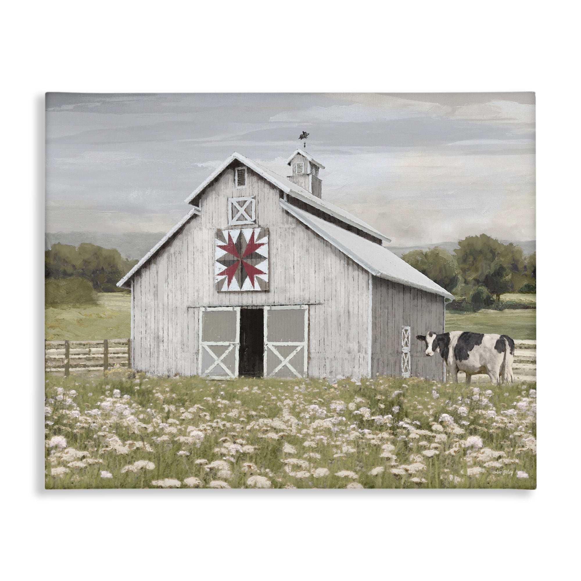 Stupell Industries Rustic Barn Meadow Landscape & Nature Painting Wrapped Canvas Art Print Wall Art, 30 x 24
