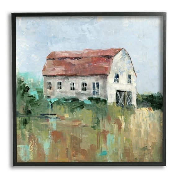 Stupell Industries Rustic Barn Painting Landscape Painting Black Framed Art Print Wall Art, 12 x 12