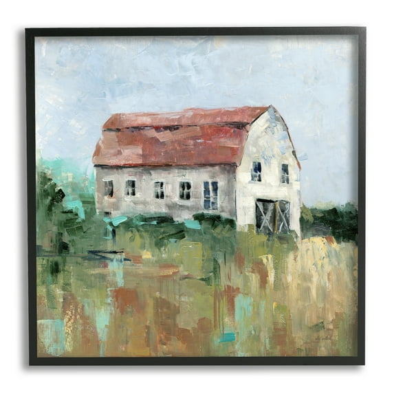 Stupell Industries Rustic Barn Painting Landscape Painting Black Framed Art Print Wall Art, 17 x 17