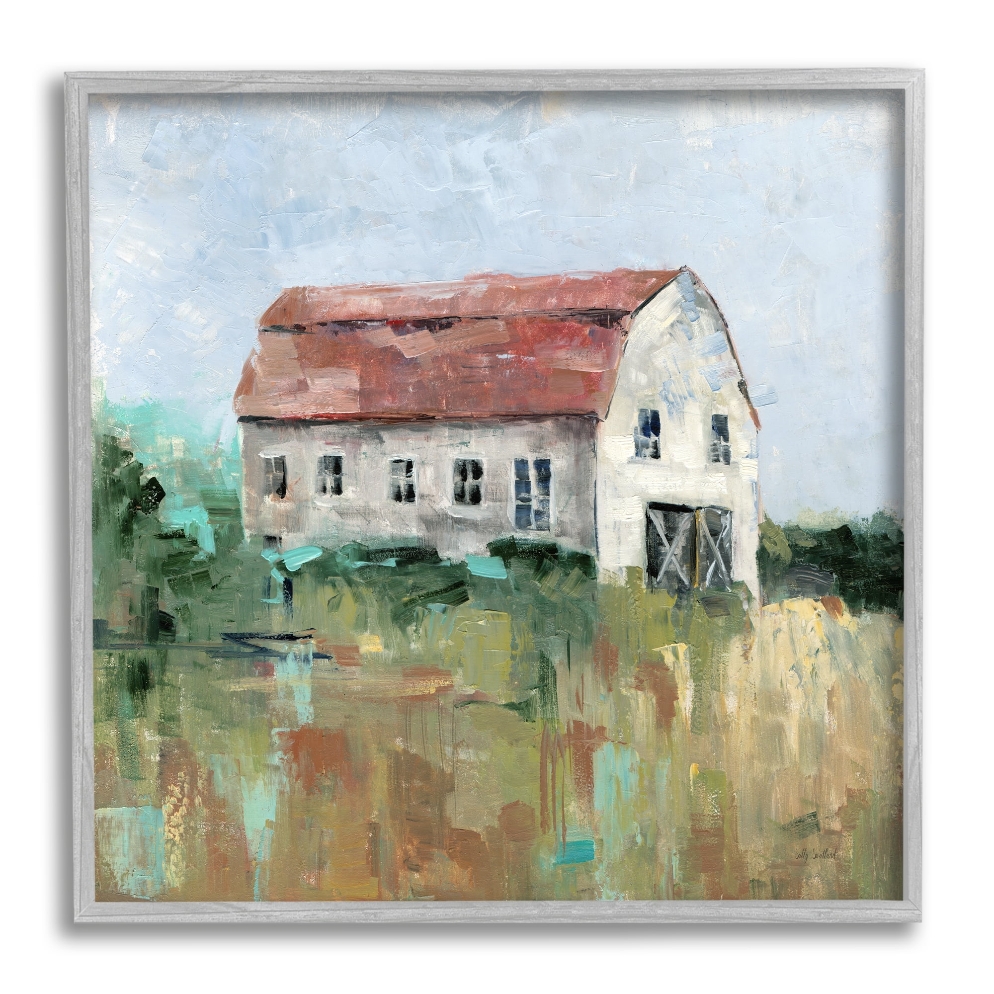 Stupell Industries Rustic Barn Painting Landscape Painting Gray Framed Art Print Wall Art, 17 x 17