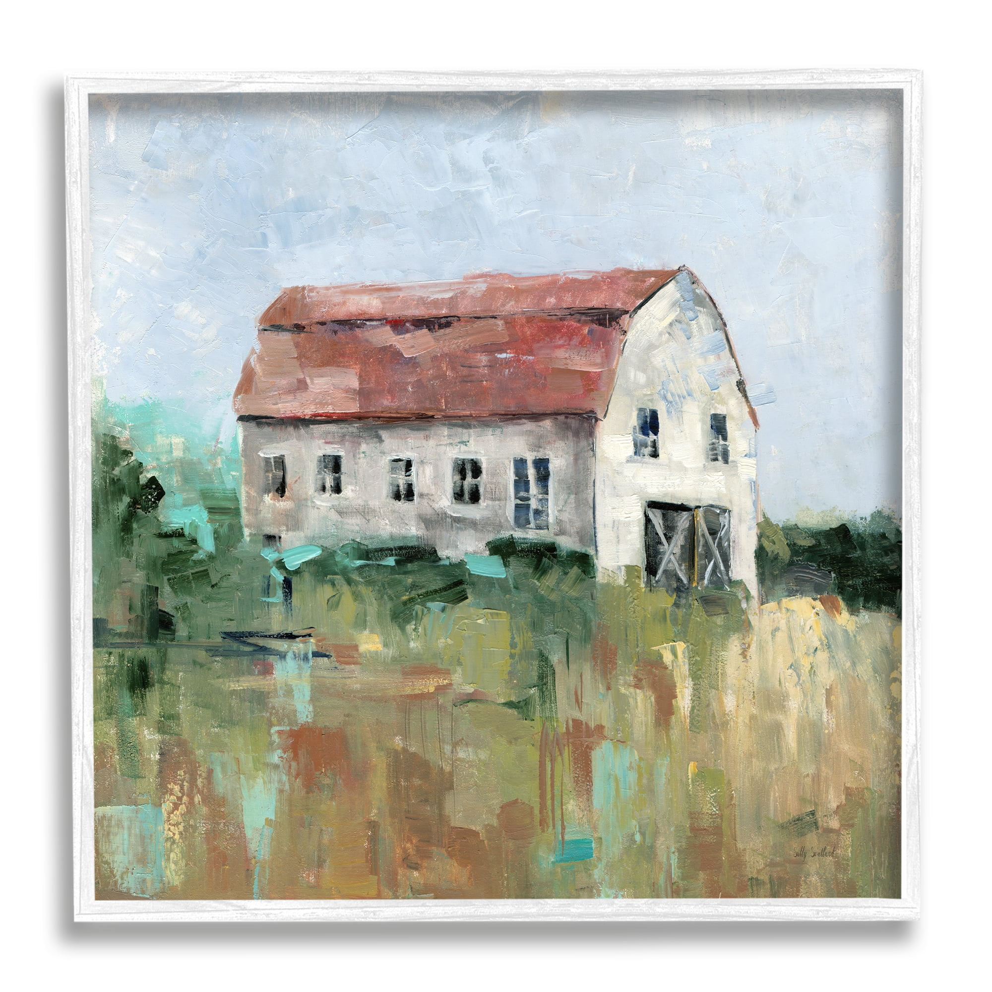 Stupell Industries Rustic Barn Painting Landscape Painting White Framed Art Print Wall Art, 12 x 12