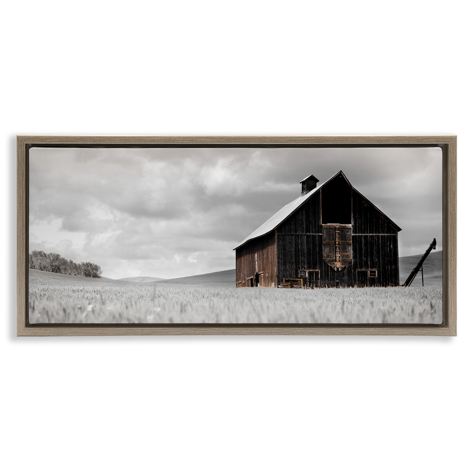 Stupell Industries Rustic Barn Scene Landscape Photography Brown Floater Framed Canvas Art Print Wall Art, 25 x 11
