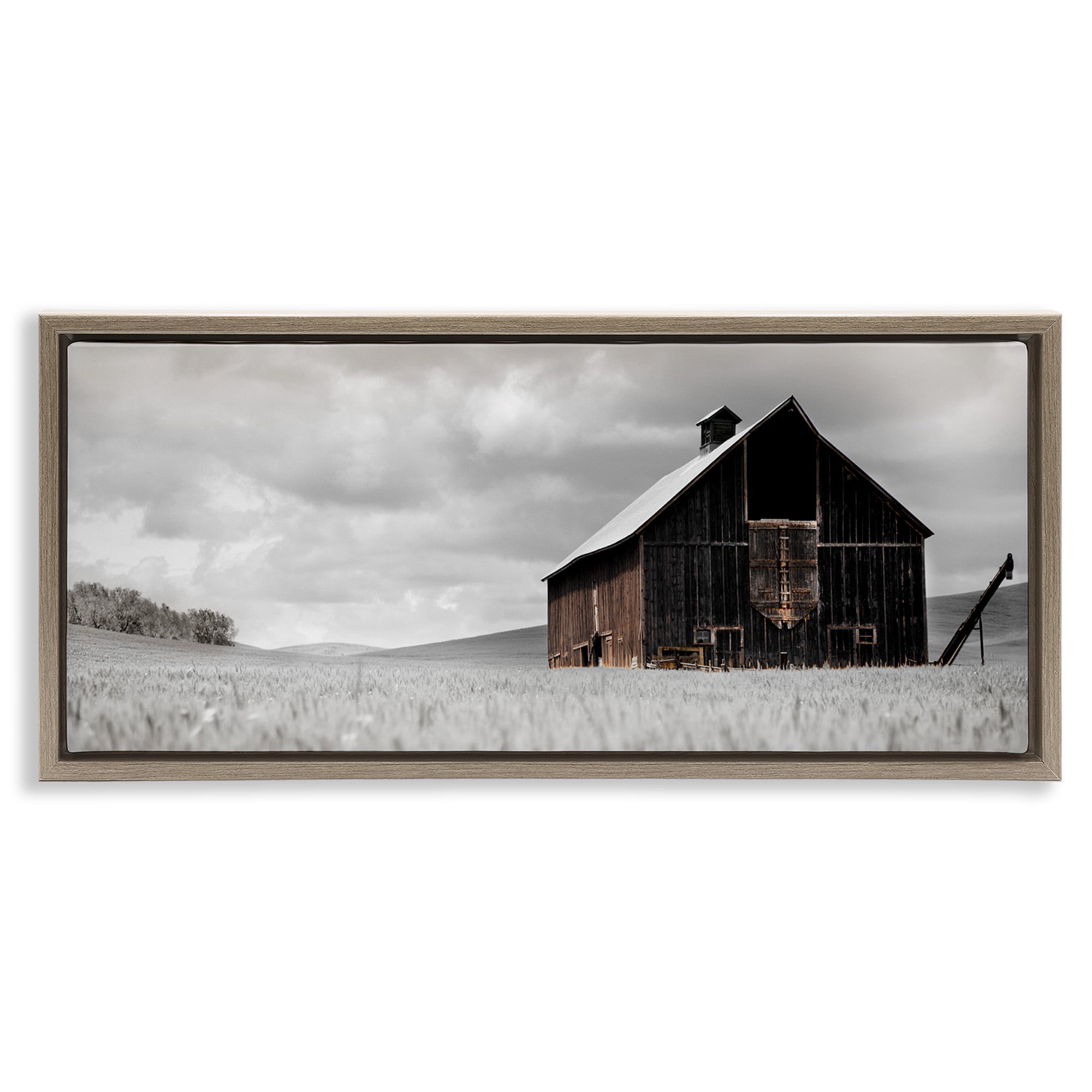Stupell Industries Rustic Barn Scene Landscape Photography Brown Floater Framed Canvas Art Print Wall Art, 31 x 14
