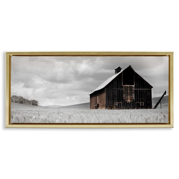 Stupell Industries Rustic Barn Scene Landscape Photography Gold Floater Framed Canvas Art Print Wall Art, 31 x 14