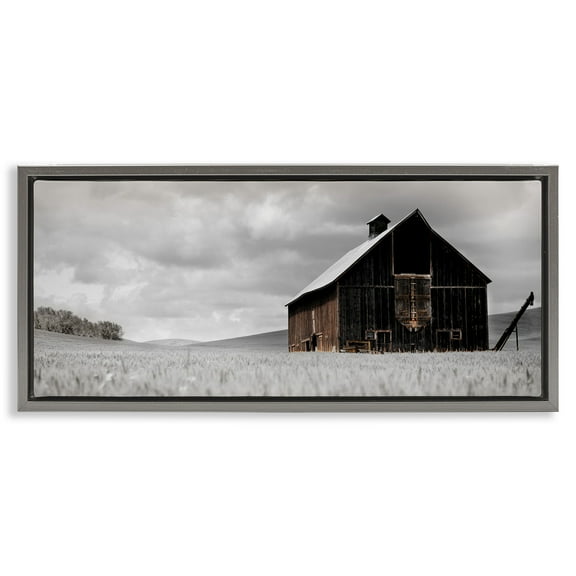 Stupell Industries Rustic Barn Scene Landscape Photography Gray Floater Framed Canvas Art Print Wall Art, 25 x 11