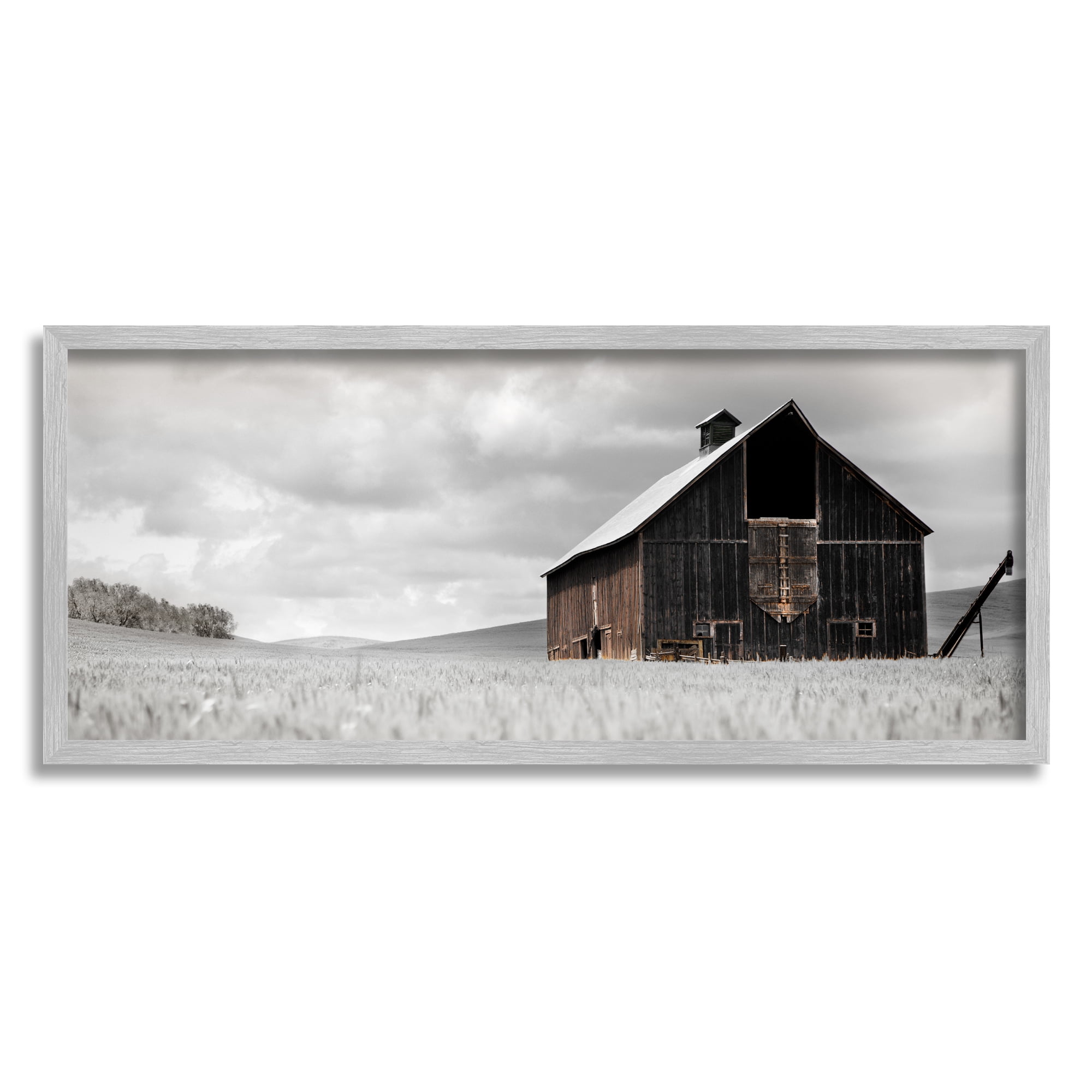 Stupell Industries Rustic Barn Scene Landscape Photography Gray Framed Art Print Wall Art, 30 x 13