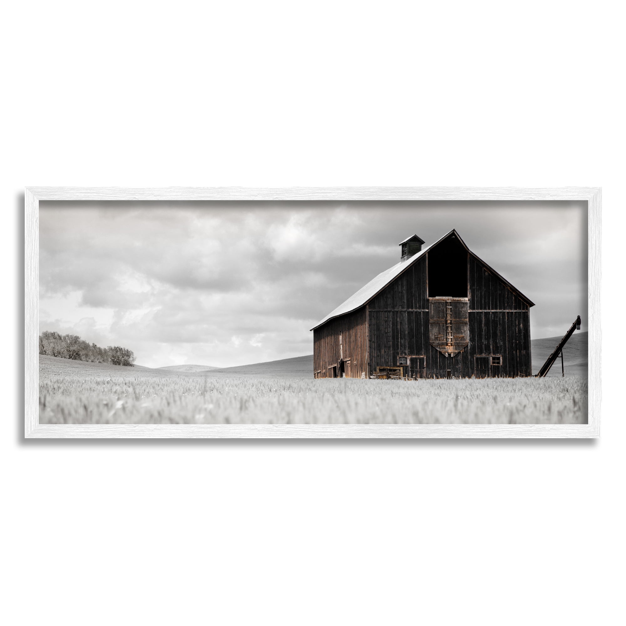 Stupell Industries Rustic Barn Scene Landscape Photography White Framed Art Print Wall Art, 24 x 10