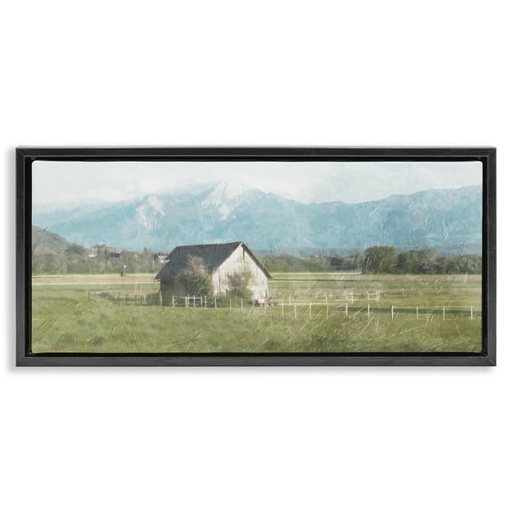 Stupell Industries Rustic Barn & Tractor Landscape & Nature Painting Black Floater Framed Canvas Art Print Wall Art, 25 x 11