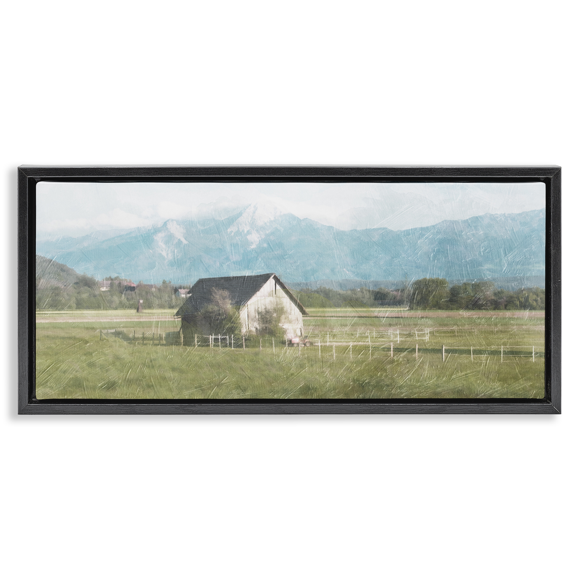 Stupell Industries Rustic Barn & Tractor Landscape & Nature Painting Black Floater Framed Canvas Art Print Wall Art, 31 x 14