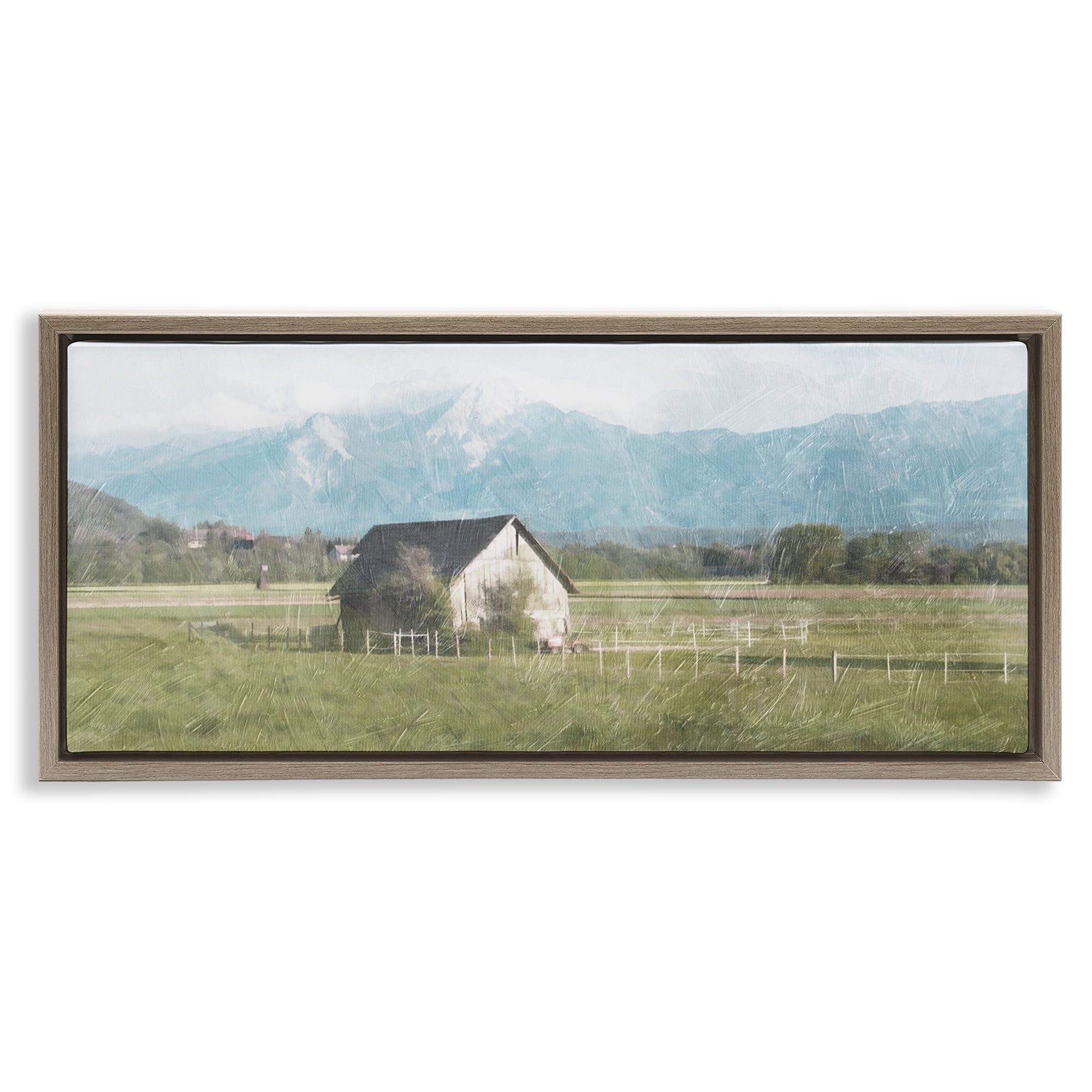 Stupell Industries Rustic Barn & Tractor Landscape & Nature Painting Brown Floater Framed Canvas Art Print Wall Art, 31 x 14