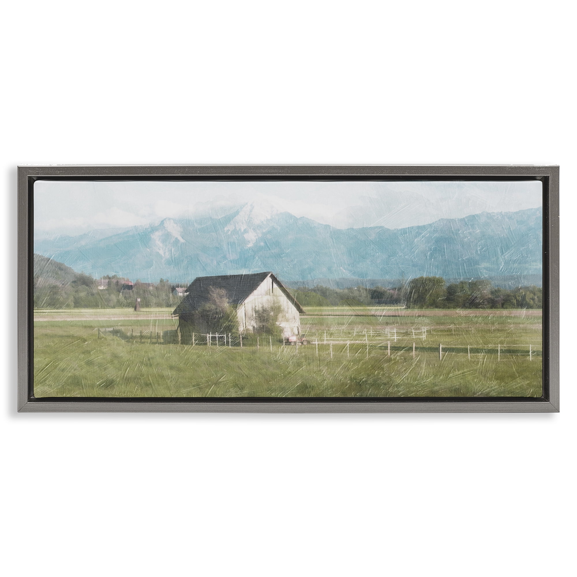 Stupell Industries Rustic Barn & Tractor Landscape & Nature Painting Gray Floater Framed Canvas Art Print Wall Art, 25 x 11