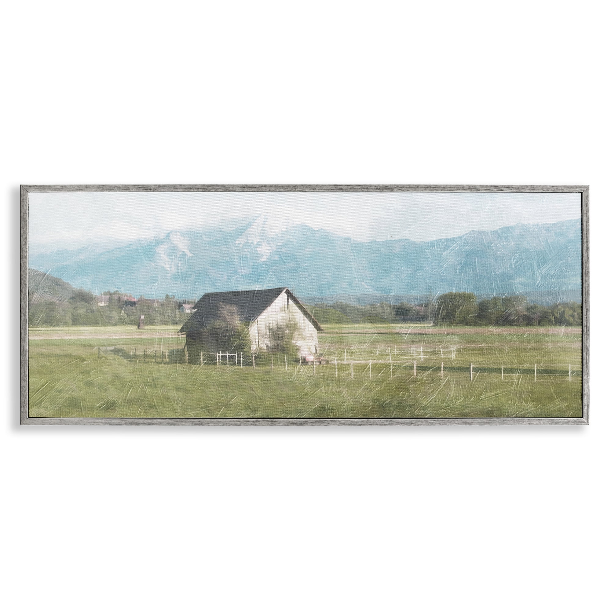 Stupell Industries Rustic Barn & Tractor Landscape & Nature Painting Gray Framed Art Print Wall Art, 30 x 13