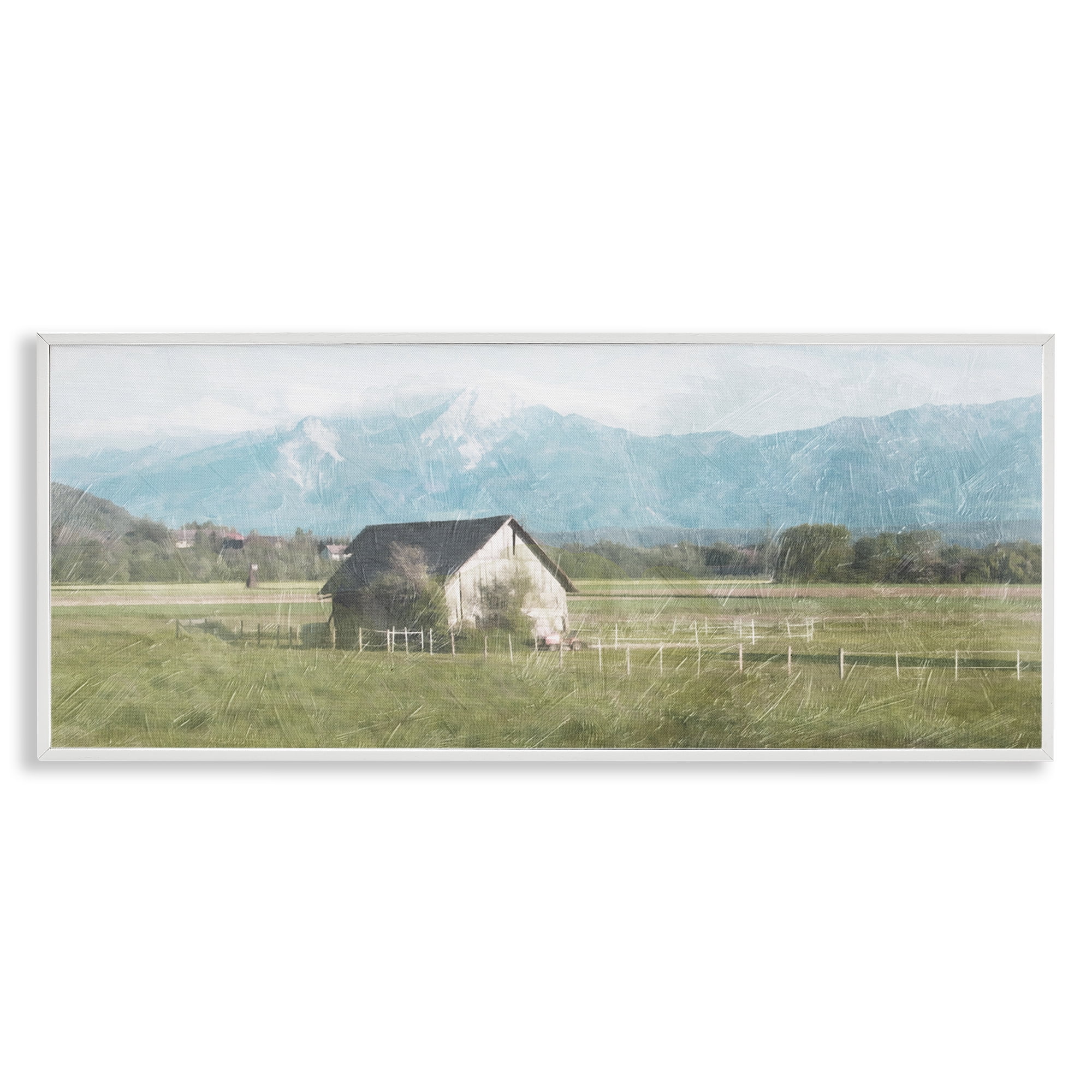 Stupell Industries Rustic Barn & Tractor Landscape & Nature Painting White Framed Art Print Wall Art, 24 x 10