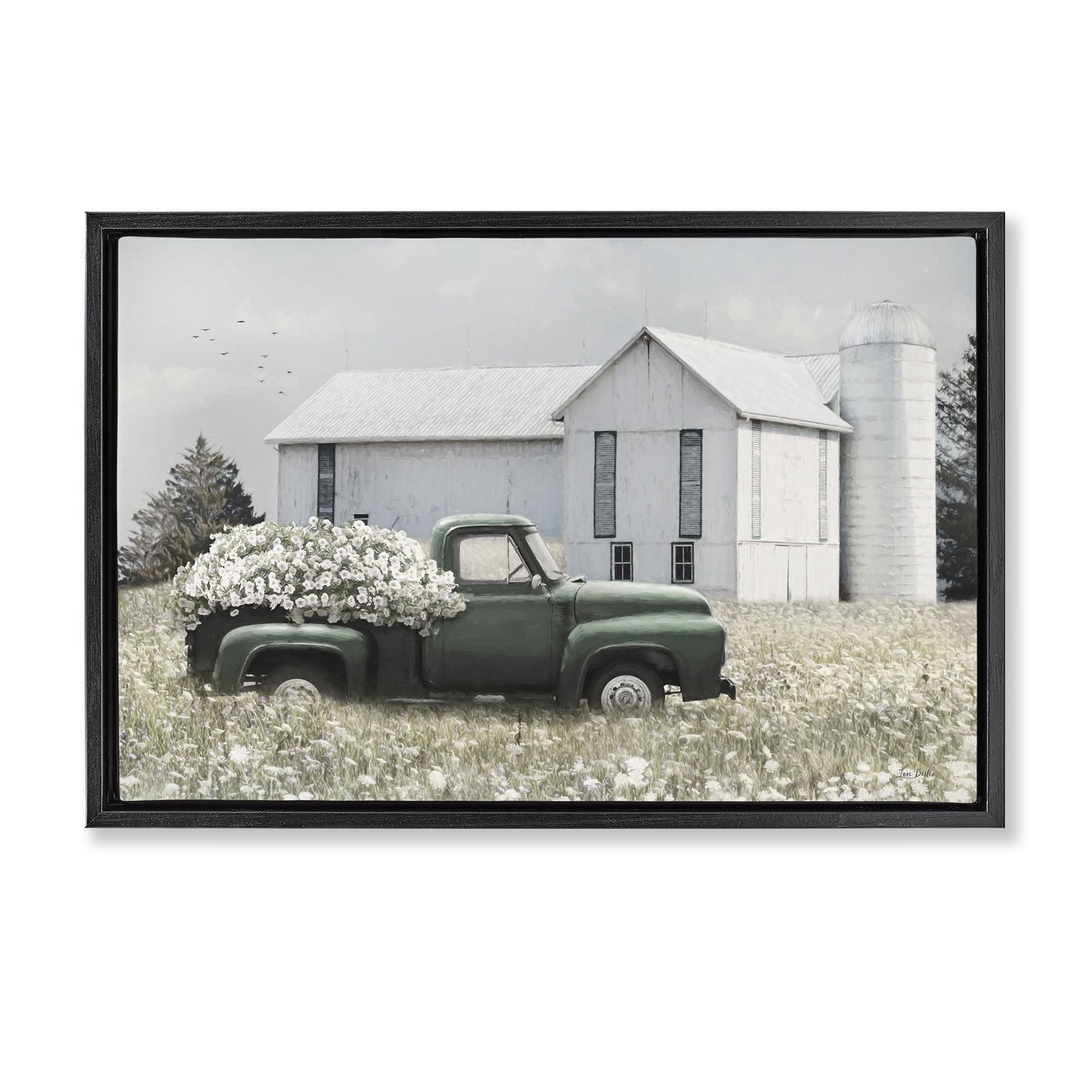 Stupell Industries Rustic Barn & Truck Plants & Flowers Photography Black Floater Framed Canvas Art Print Wall Art, 31 x 21