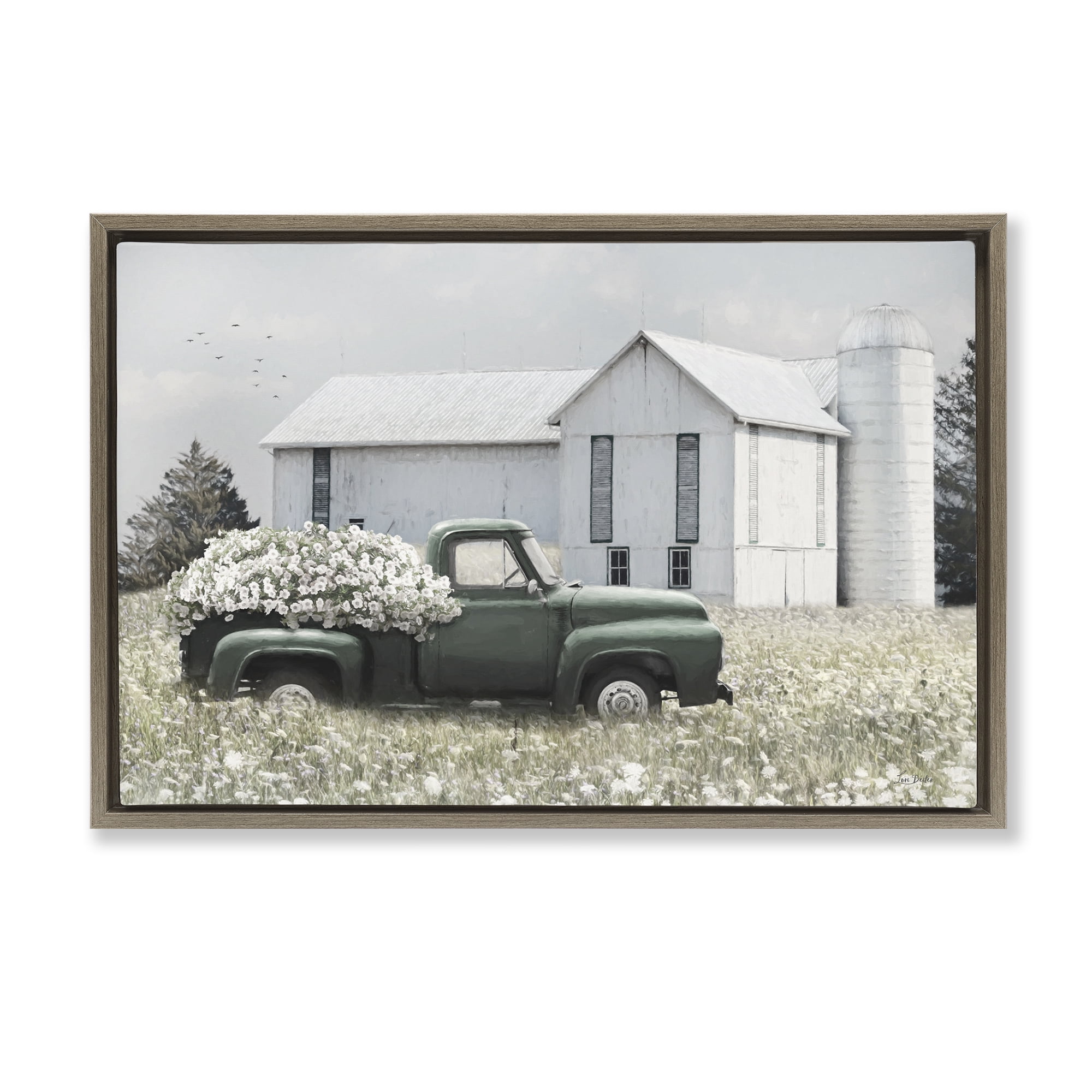 Stupell Industries Rustic Barn & Truck Plants & Flowers Photography Brown Floater Framed Canvas Art Print Wall Art, 31 x 21