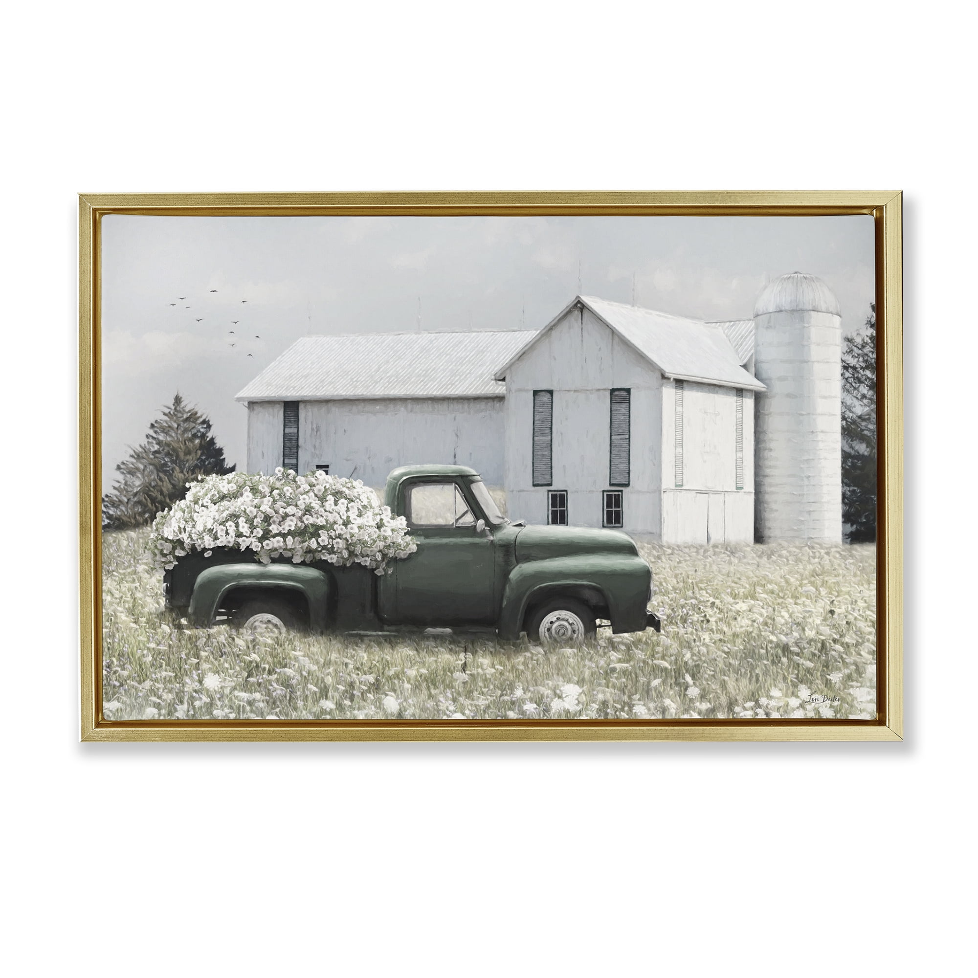 Stupell Industries Rustic Barn & Truck Plants & Flowers Photography Gold Floater Framed Canvas Art Print Wall Art, 25 x 17