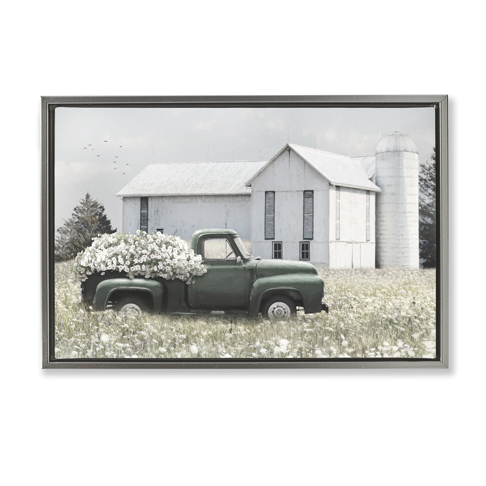 Stupell Industries Rustic Barn & Truck Plants & Flowers Photography Gray Floater Framed Canvas Art Print Wall Art, 25 x 17