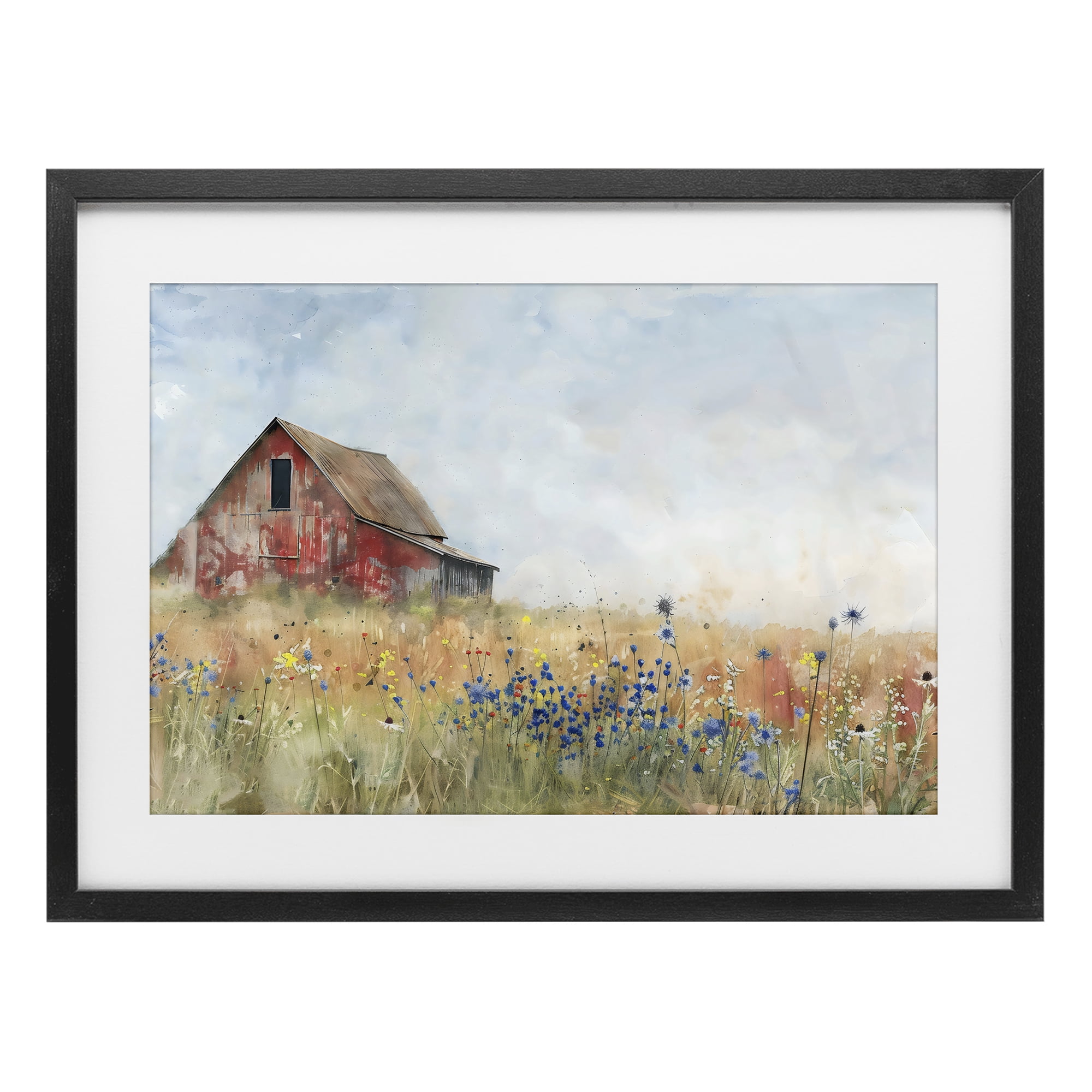 Stupell Industries Rustic Barn in Colorful Meadow Black Framed Print Under Glass, design by Creative Studio