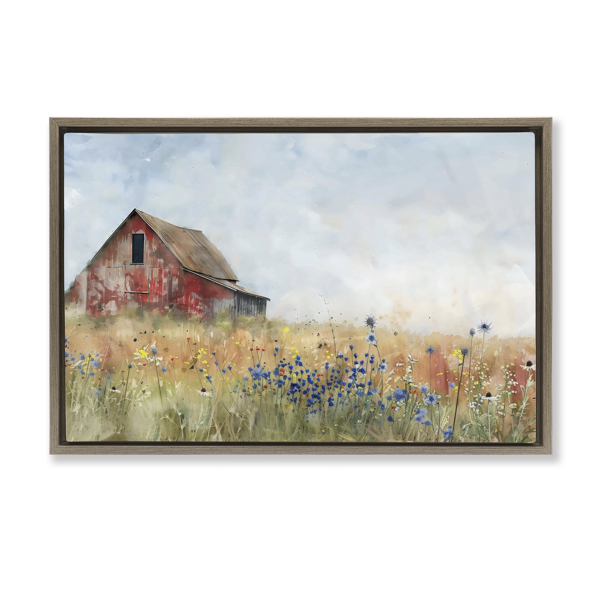 Stupell Industries Rustic Barn in Colorful Meadow Brown Framed Floater Canvas Wall Art, design by Creative Studio