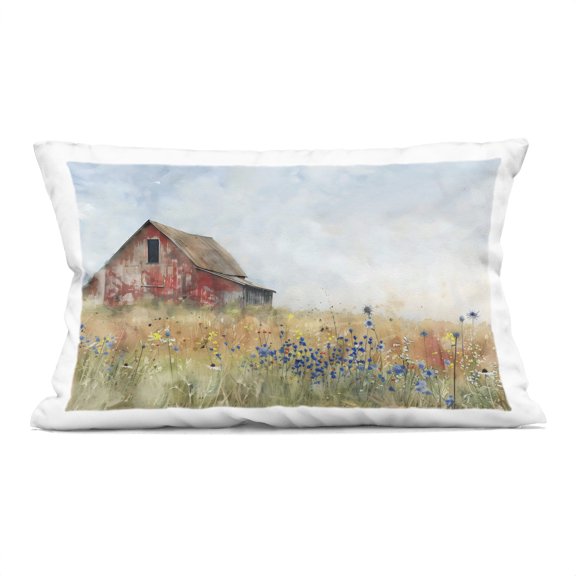 Stupell Industries - Rustic Barn in Colorful Meadow Indoor Pillow 14x20 by Creative Studio