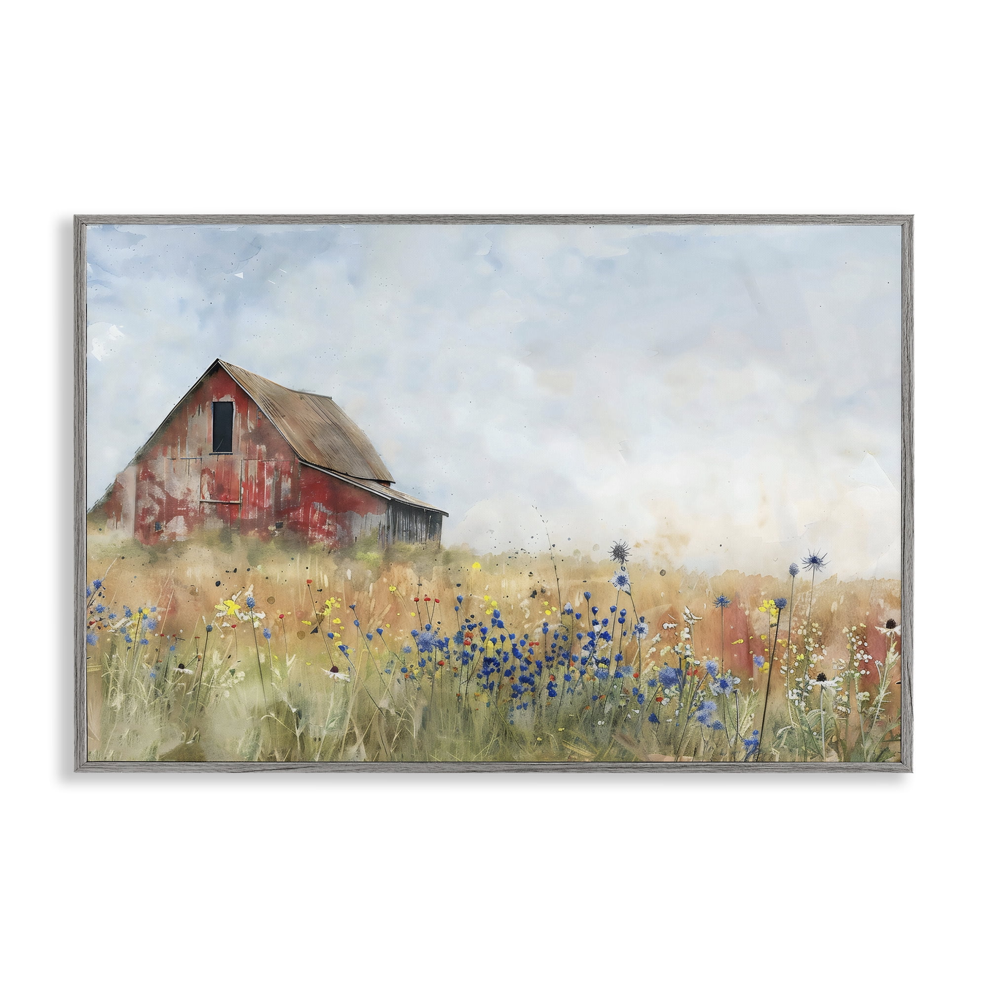 Stupell Industries Rustic Barn in Colorful Meadow Gray Framed Giclee Art, design by Creative Studio