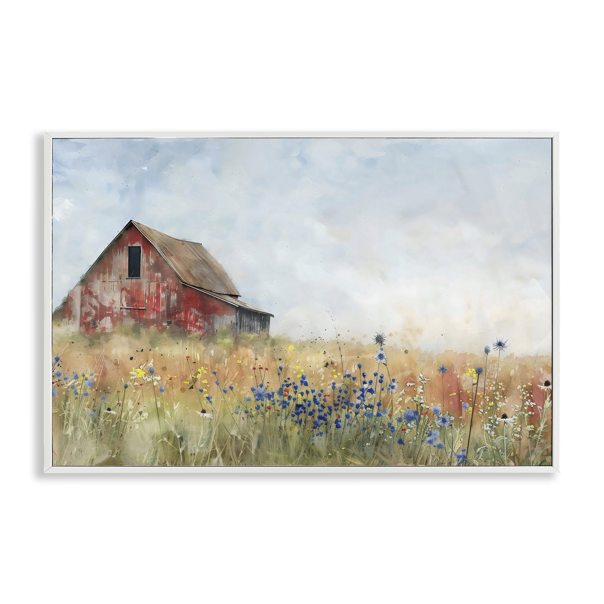 Stupell Industries Rustic Barn in Colorful Meadow White Framed Giclee Art, design by Creative Studio