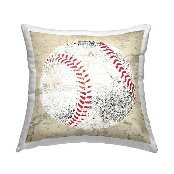 Stupell Industries Rustic Baseball Sports Ball Square Decorative Printed Throw Pillow, 18 x 18