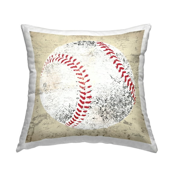 Stupell Industries Rustic Baseball Sports Ball Square Decorative Printed Throw Pillow, 18 x 18