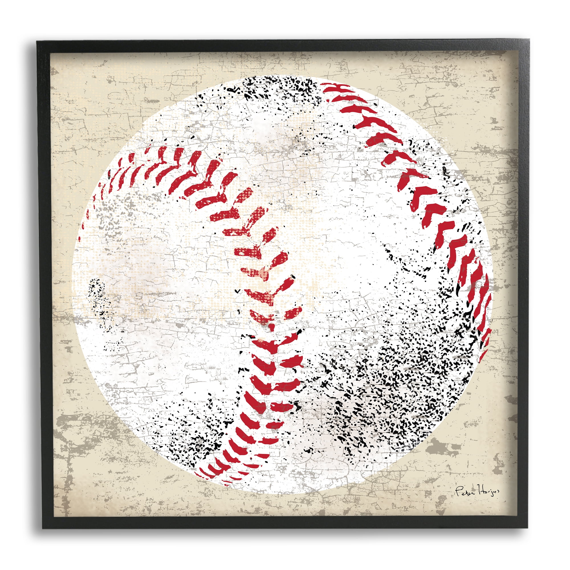 Stupell Industries Rustic Baseball Sports Sports Painting Black Framed Art Print Wall Art, 24 x 24