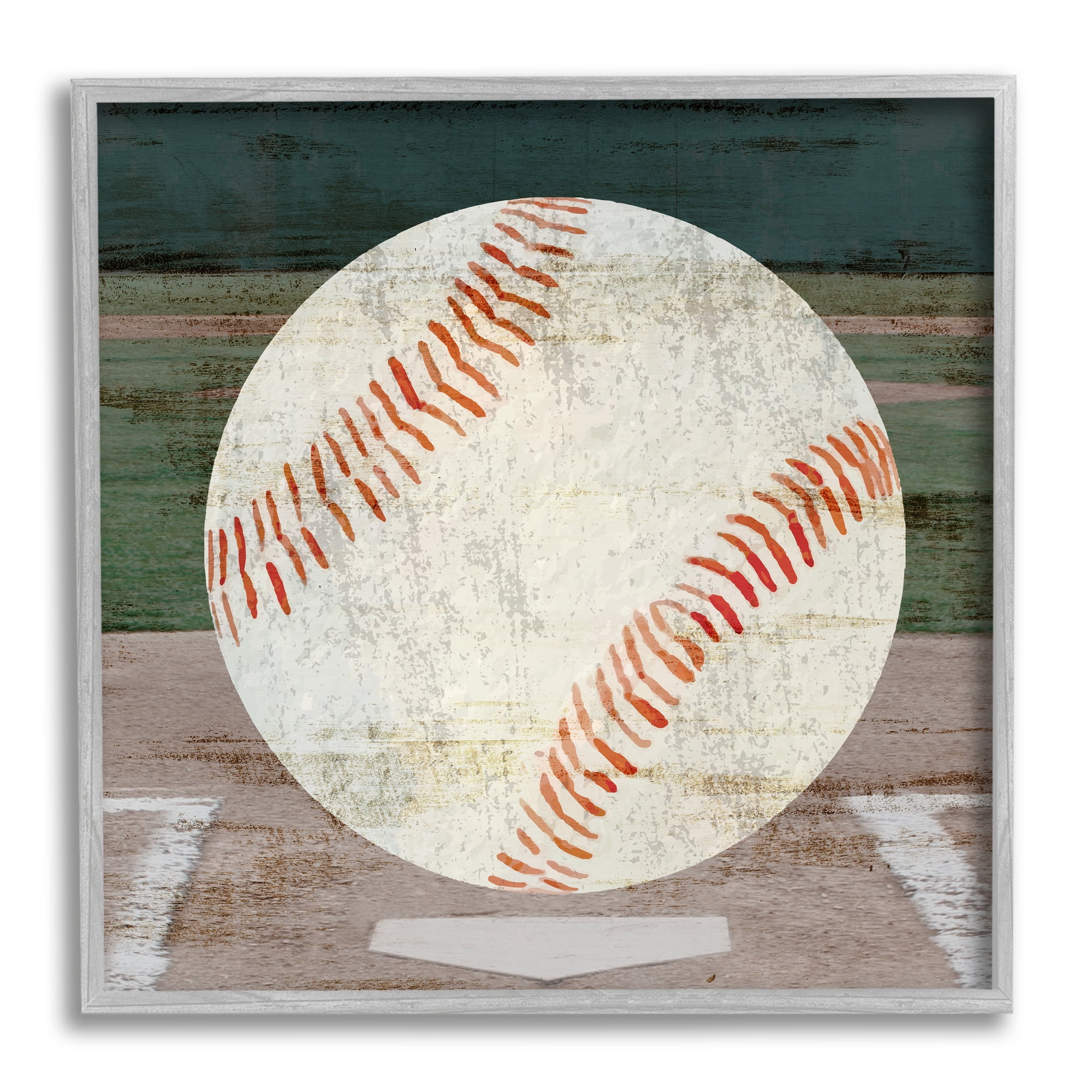 Stupell Industries Rustic Baseball on Field Abstract Painting Gray Framed Art Print Wall Art, 17 x 17