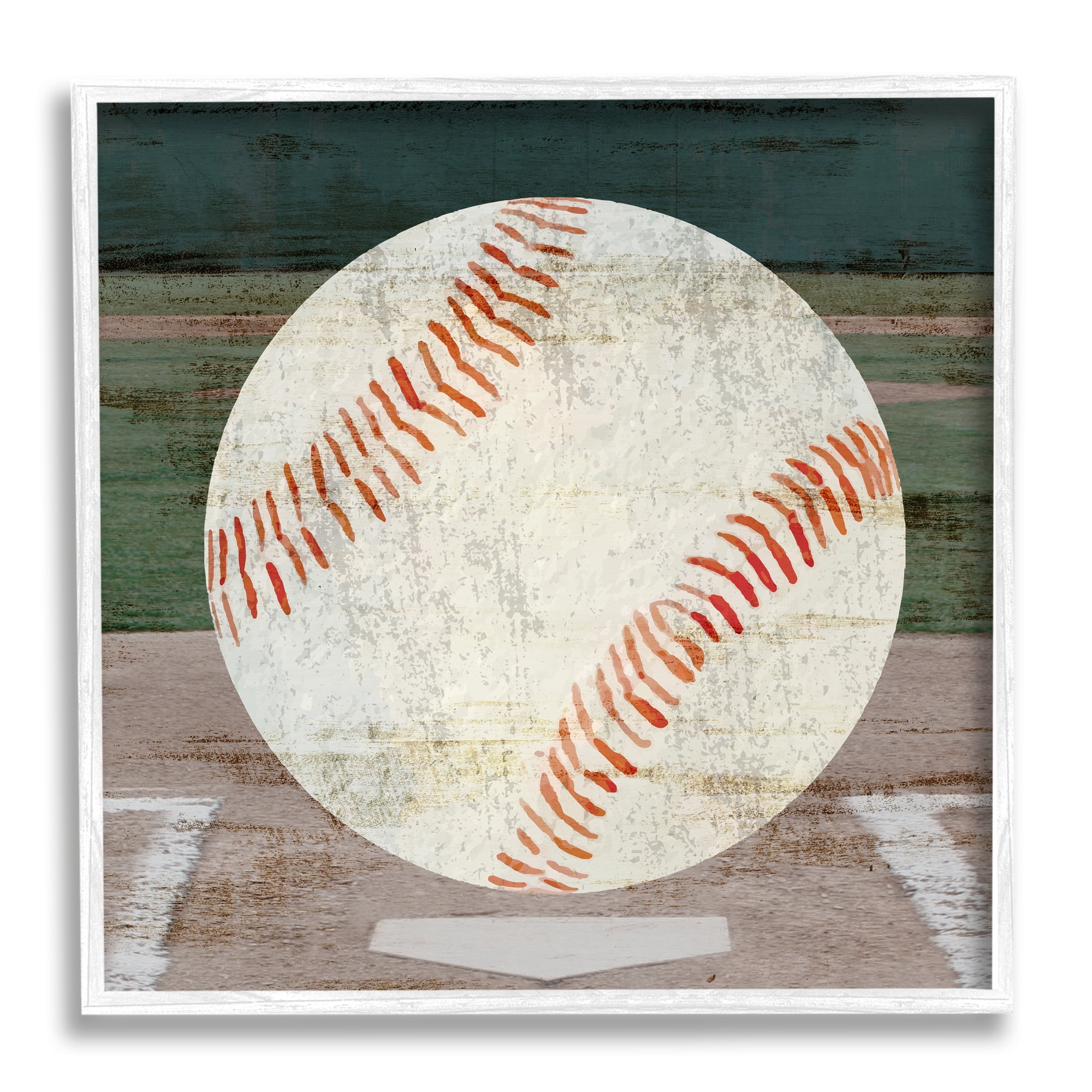 Stupell Industries Rustic Baseball on Field Abstract Painting White Framed Art Print Wall Art, 12 x 12