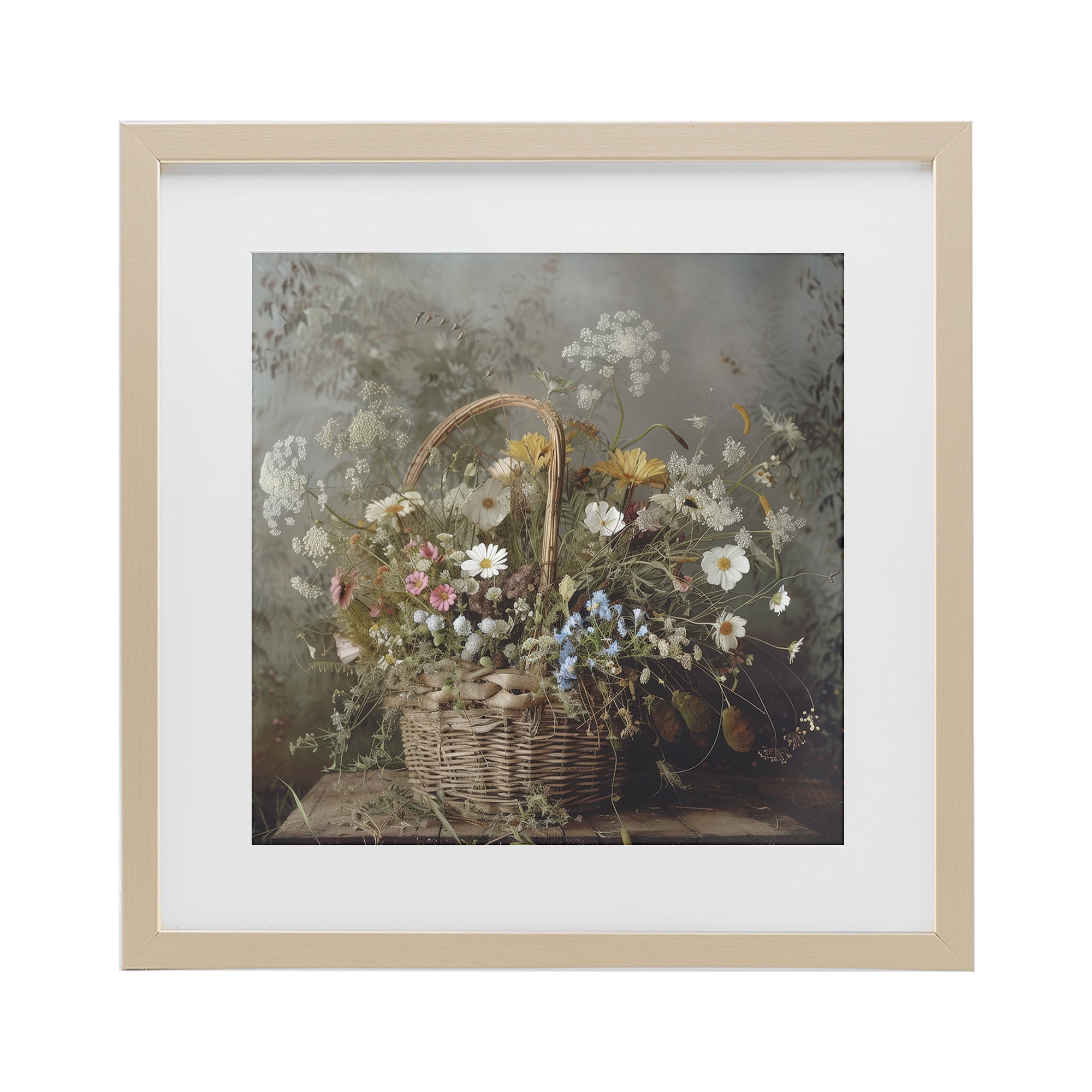 Stupell Industries Rustic Basket with Flowers Birch Framed Print Under Glass, design by Lazar Studio