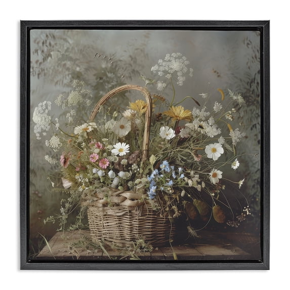 Stupell Industries Cottage Rustic Basket with Flowers Black Floating Frame Canvas Art, 18 x 18, by Lazar Studio