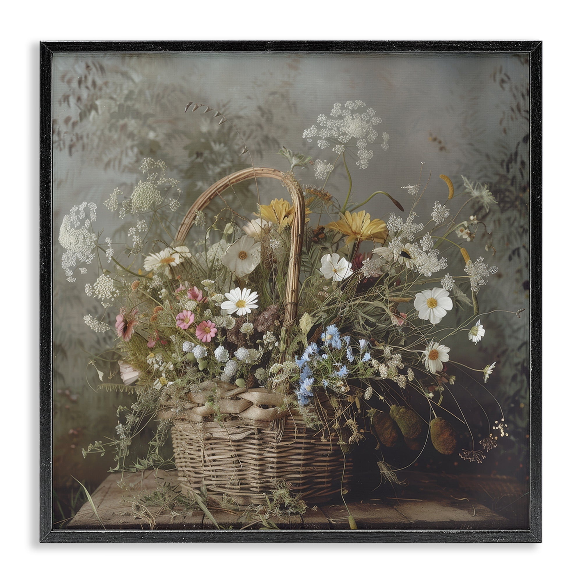 Stupell Industries Rustic Basket with Flowers Black Framed Giclee Art, design by Lazar Studio