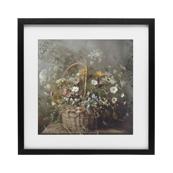 Stupell Industries Cottage Rustic Basket with Flowers Black Framed Print Under Glass, 13 x 13, by Lazar Studio