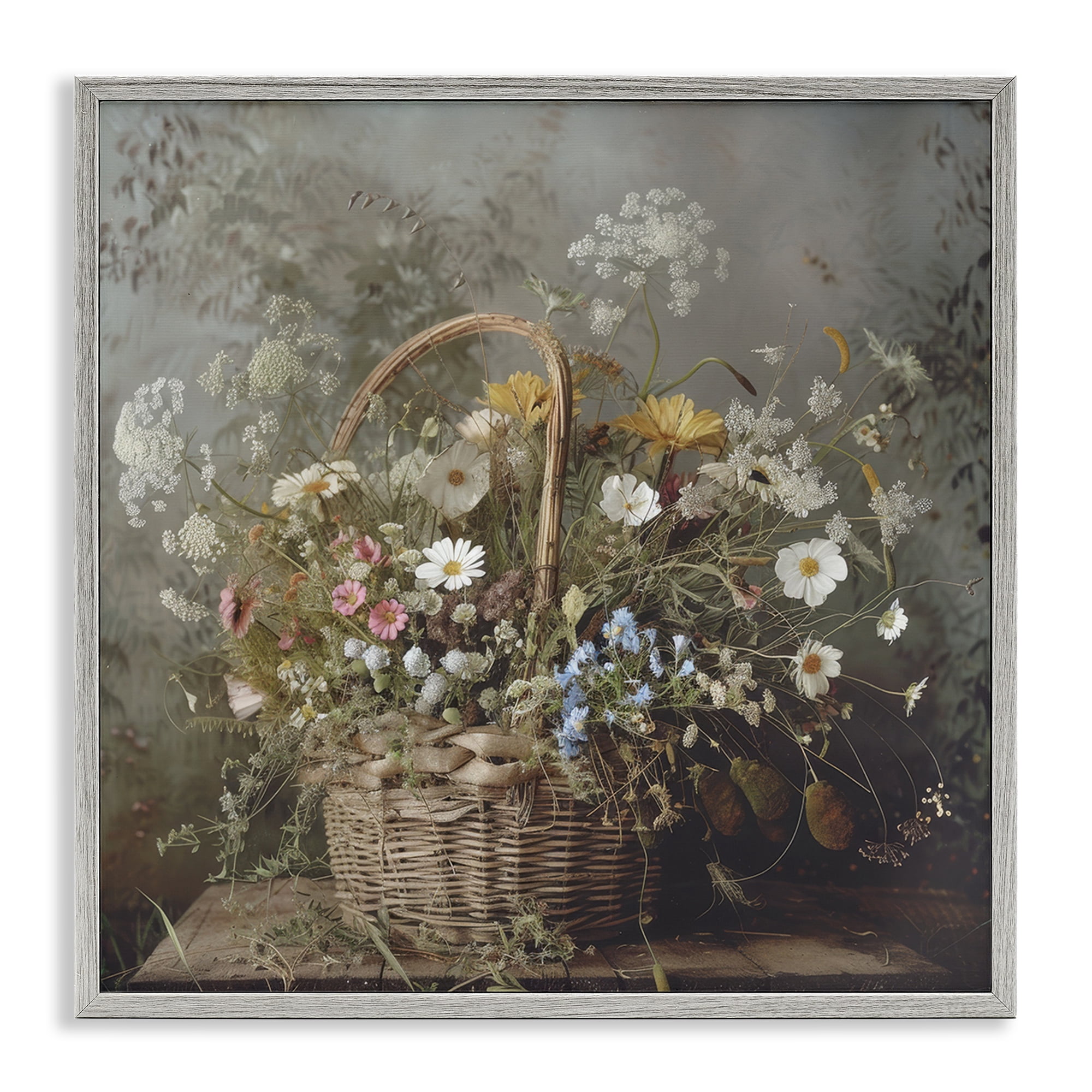 Stupell Industries Rustic Basket with Flowers Gray Framed Giclee Art, design by Lazar Studio