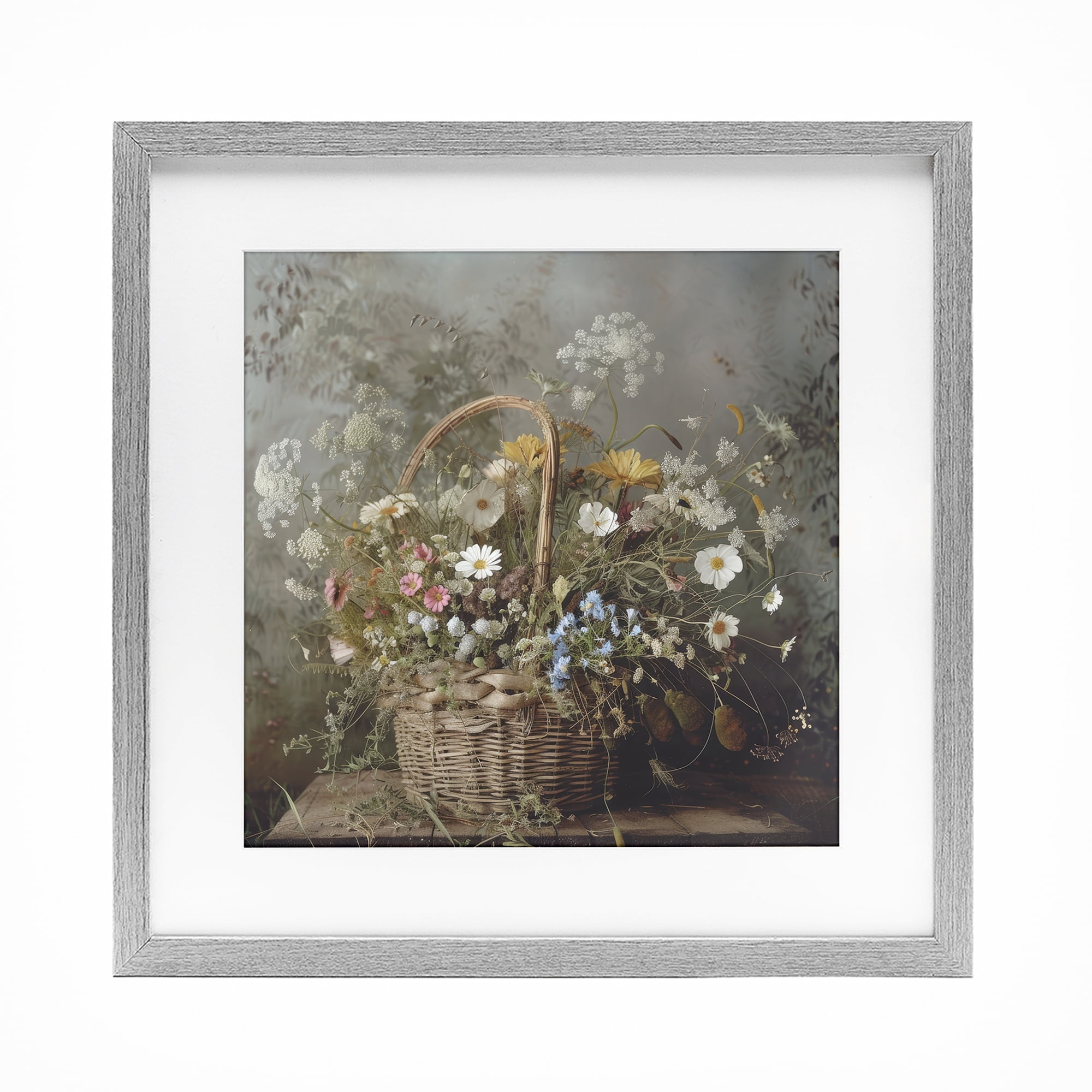 Stupell Industries Rustic Basket with Flowers Gray Framed Print Under Glass, design by Lazar Studio